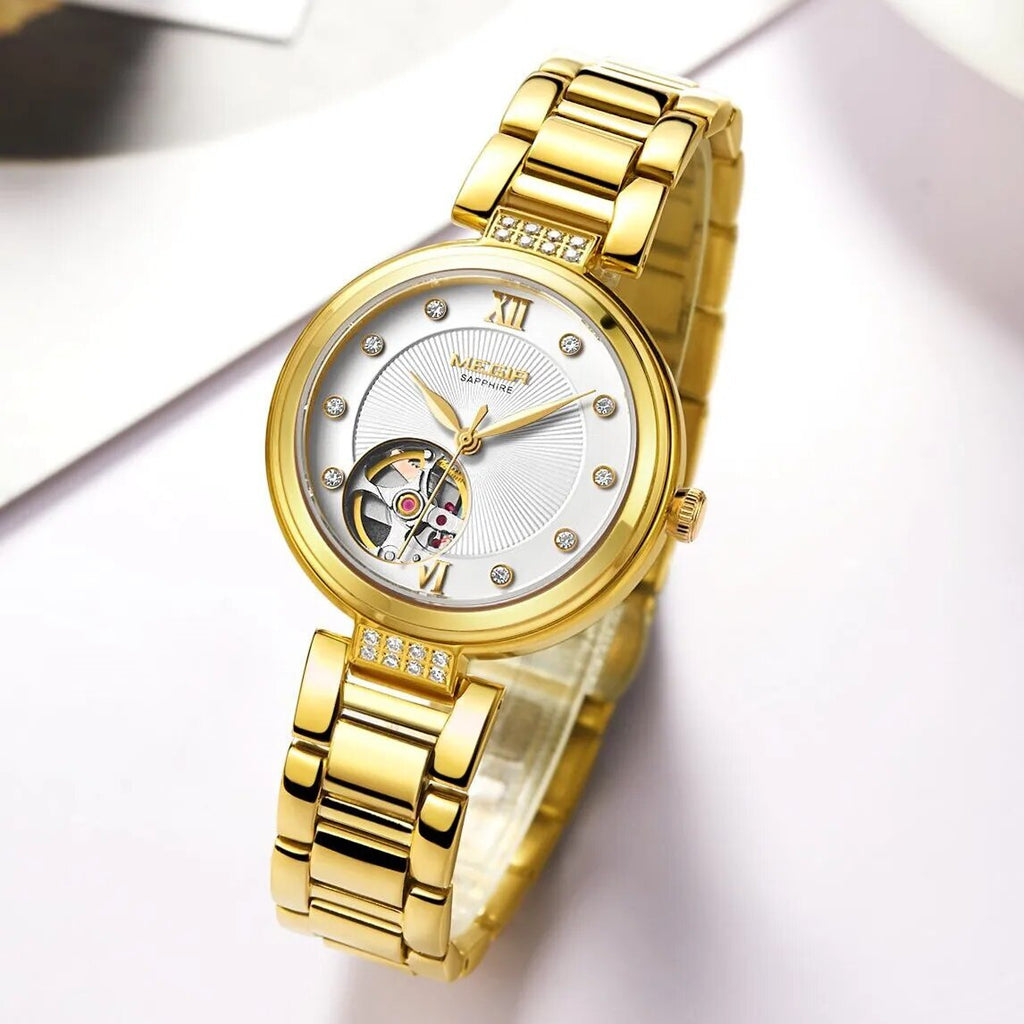 🕰️ MEGIR Arany Női Mechanikus Karóra – Luxury Edition