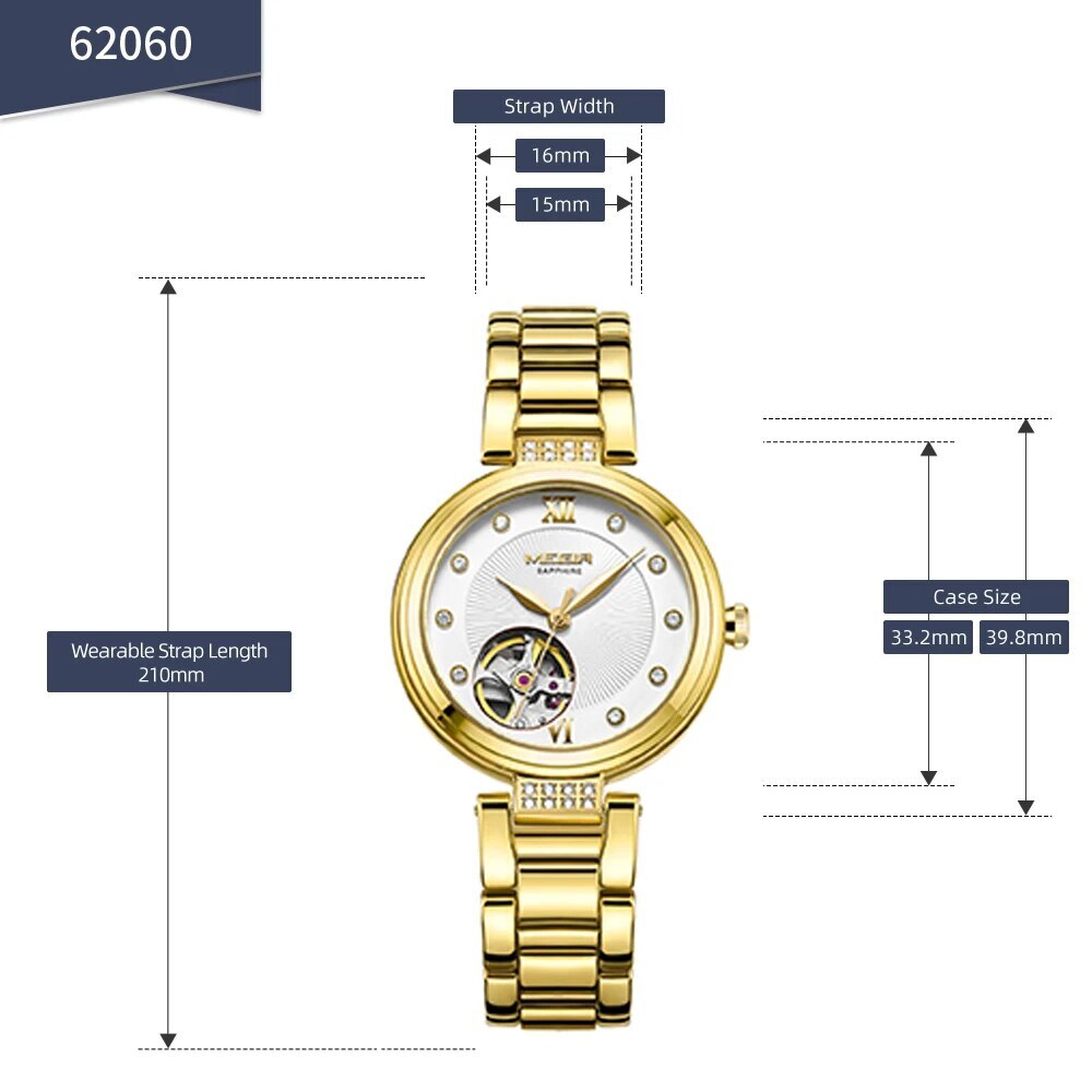 🕰️ MEGIR Arany Női Mechanikus Karóra – Luxury Edition