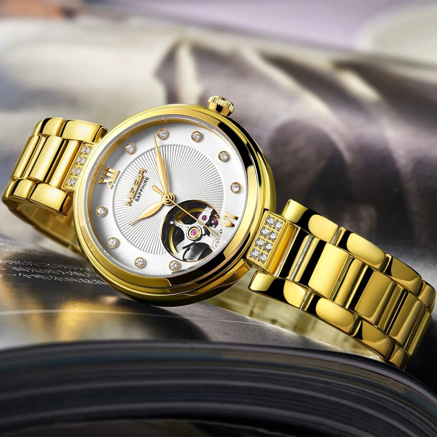 🕰️ MEGIR Arany Női Mechanikus Karóra – Luxury Edition
