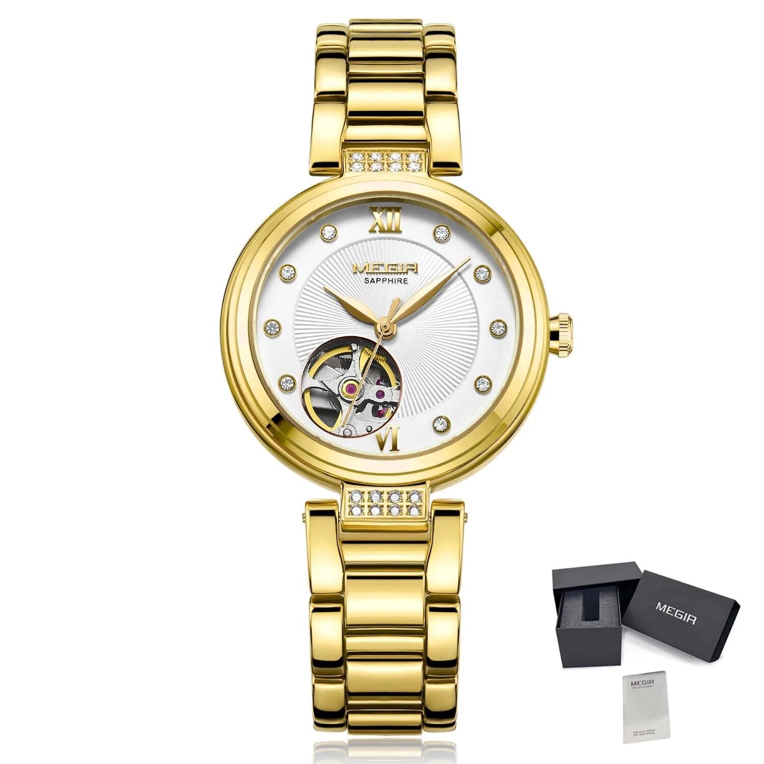 🕰️ MEGIR Arany Női Mechanikus Karóra – Luxury Edition
