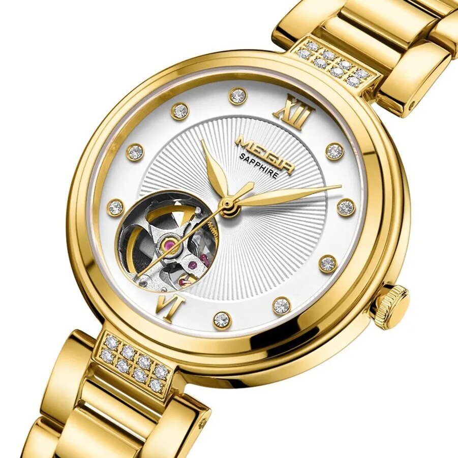 🕰️ MEGIR Arany Női Mechanikus Karóra – Luxury Edition
