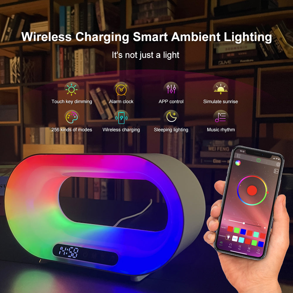 🌙✨ Smart LED Night Light 3 in 1 – Wireless Charger + Alarm Clock + RGB Mood Light