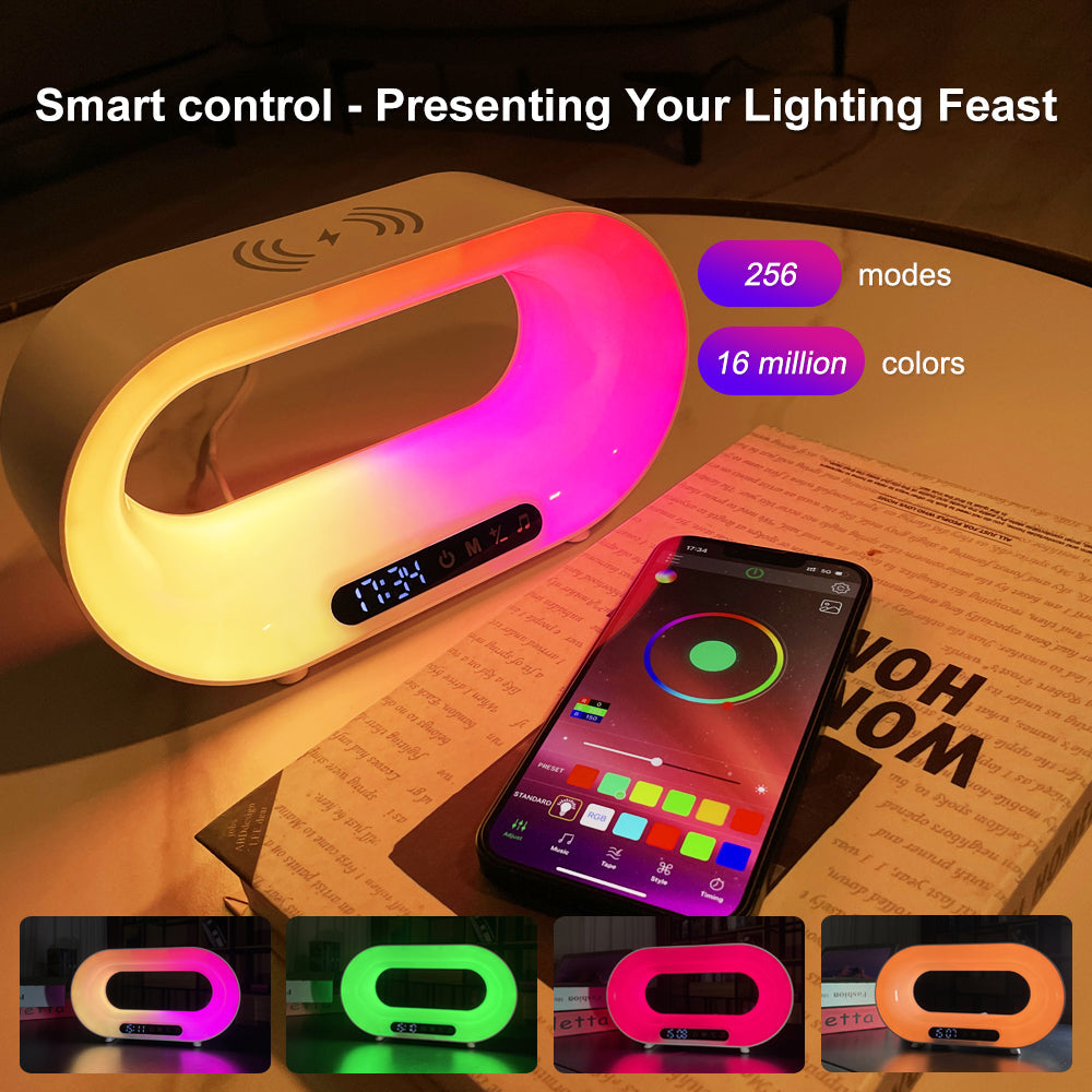 🌙✨ Smart LED Night Light 3 in 1 – Wireless Charger + Alarm Clock + RGB Mood Light